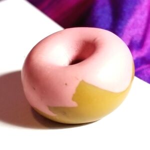 Pink frosted donut pin mini FIMO food clay fruit brooch